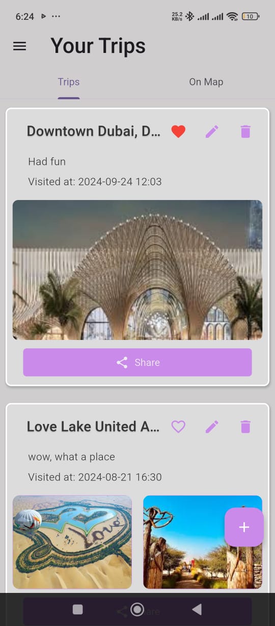 Travel Log saved trips list