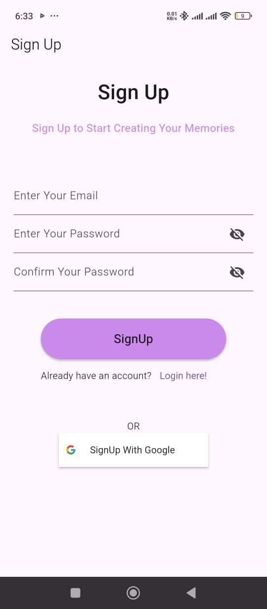 Travel Log sign-up screen